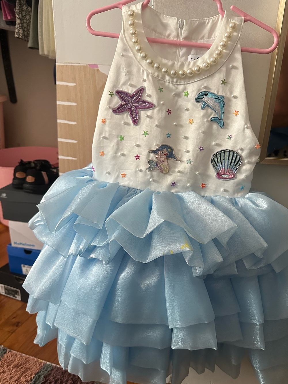 Lola + The Boys - Mermaid Ruffle Dress with Pearl Collar (crown added)